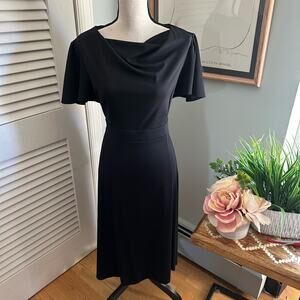 Cousins Dress 12 Black Midi Cowl Neck Tie Back Classic Solo Concert Cocktails